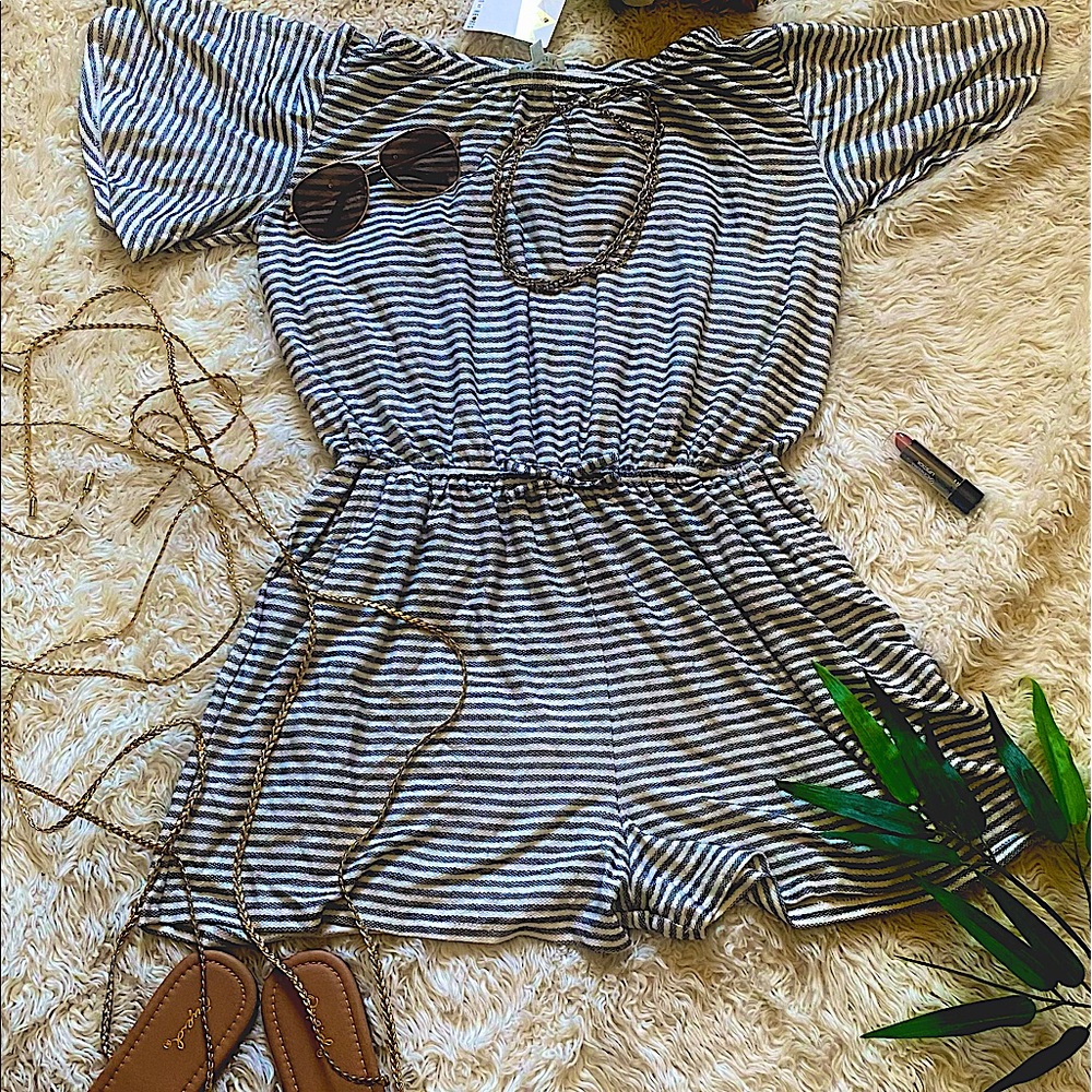 Striped Tie Waist Romper